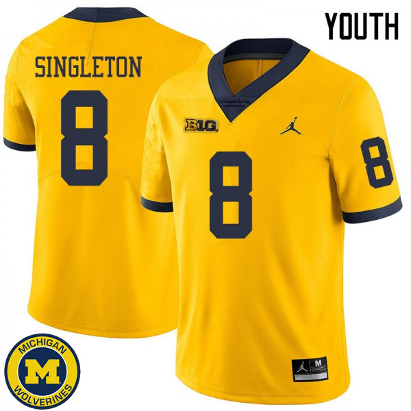 Youth Michigan Wolverines #8 Drew Singleton Yellow Jordan Brand Official Game Jersey